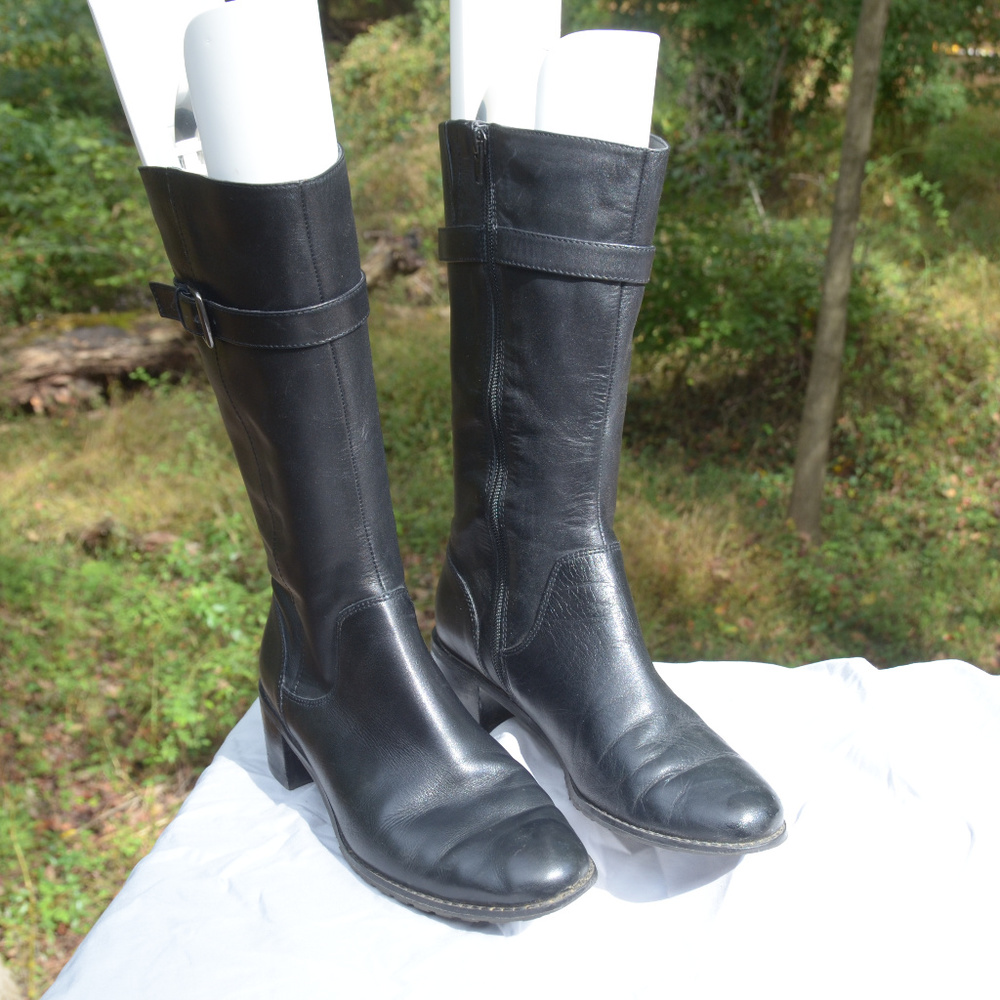 Mid-Calf black leather boots 1.5 heel